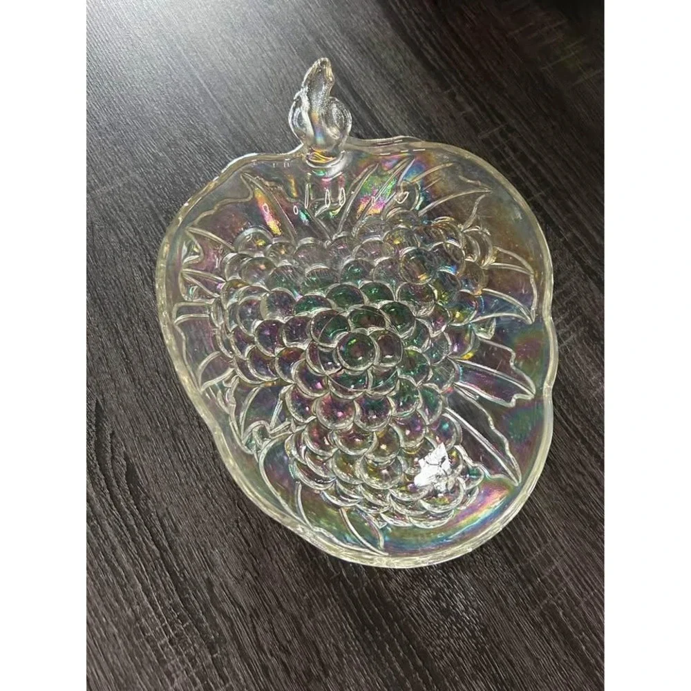 Vintage Indiana Glass Iridescent Carnival Bowl‎ Grape Cluster Pattern Scalloped